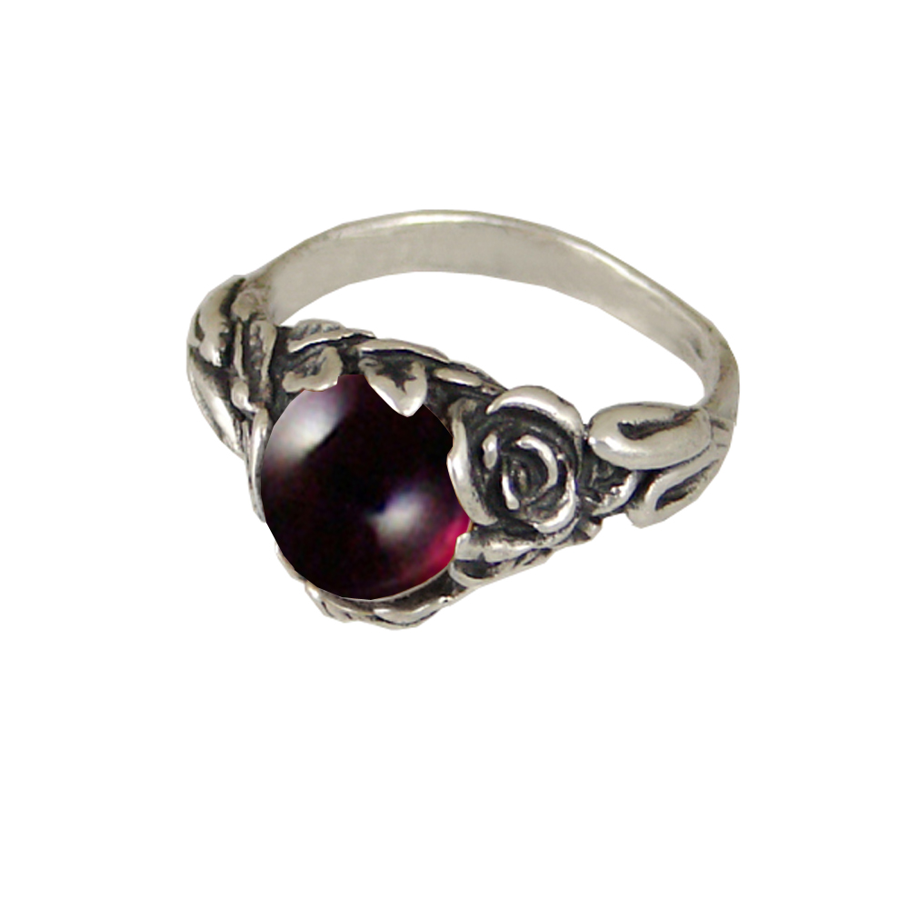 Sterling Silver Rose Ring with Garnet Size 5